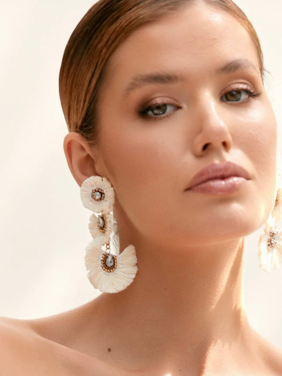 Jewelled Raffia Tiered Earrings