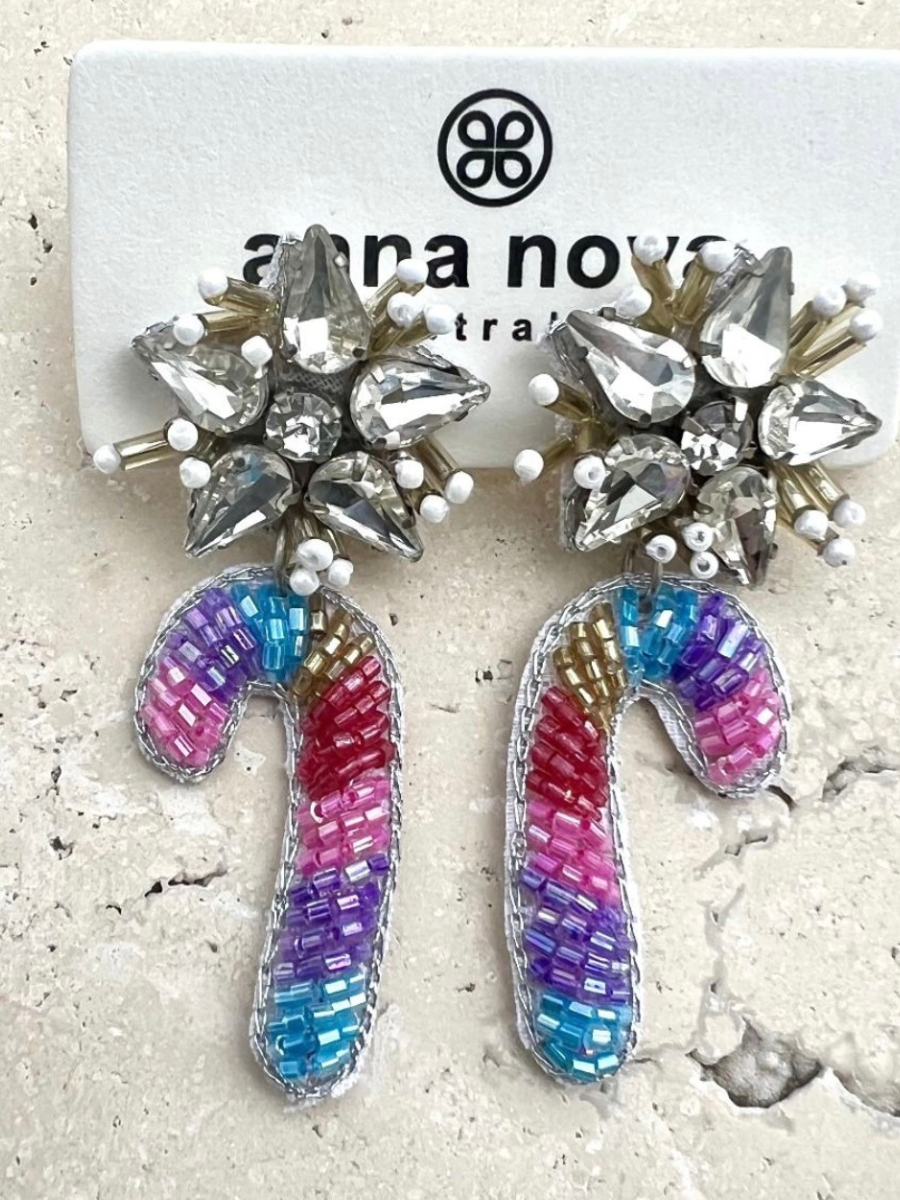 Beaded Candy Cane Earrings