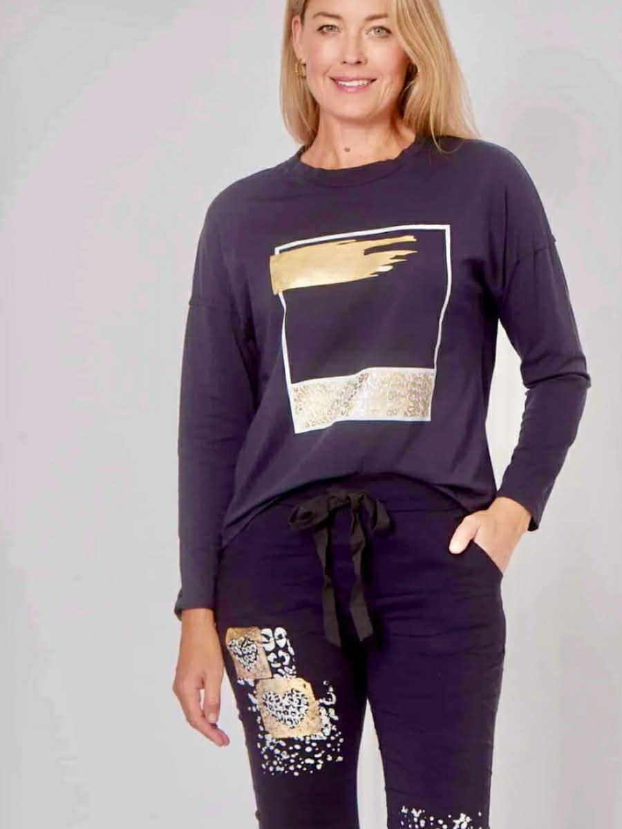 100% Cotton Animal Print Patch with Gold Foil Navy Top