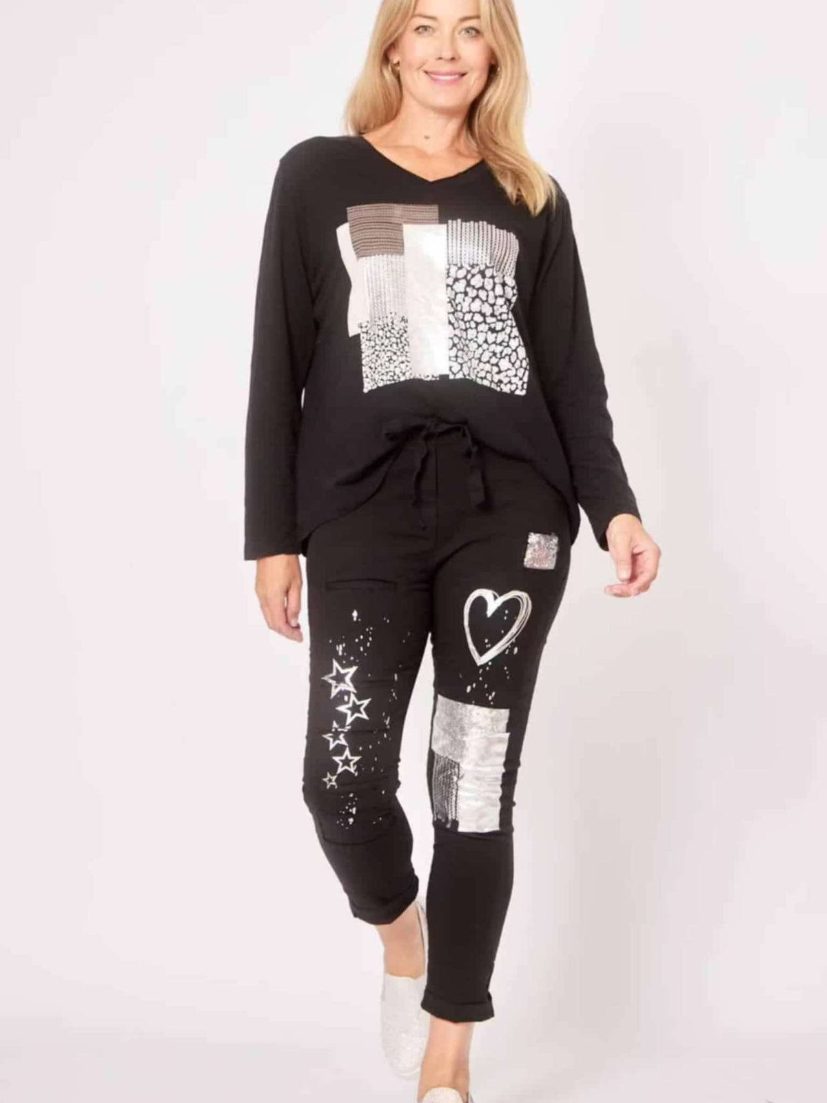 Black & Silver Heart Pants
