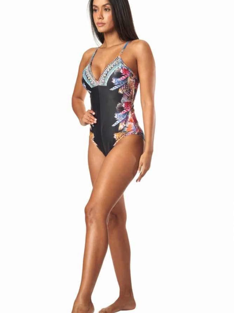 Black Embellished One Piece Swimsuit