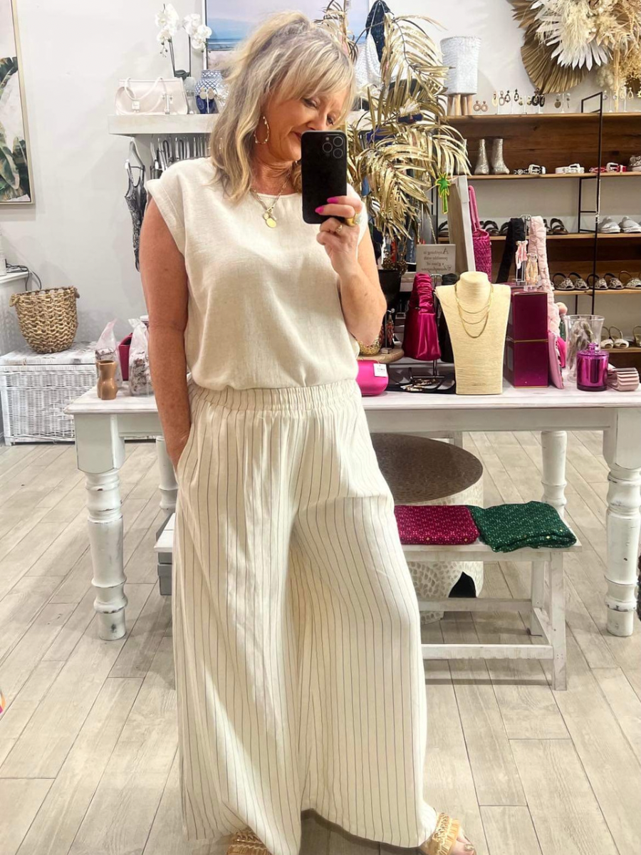 Natural Linen Top Cuff Sleeves Tabitha Lee Fashion Boutique Redcliffe Brisbane Boutique